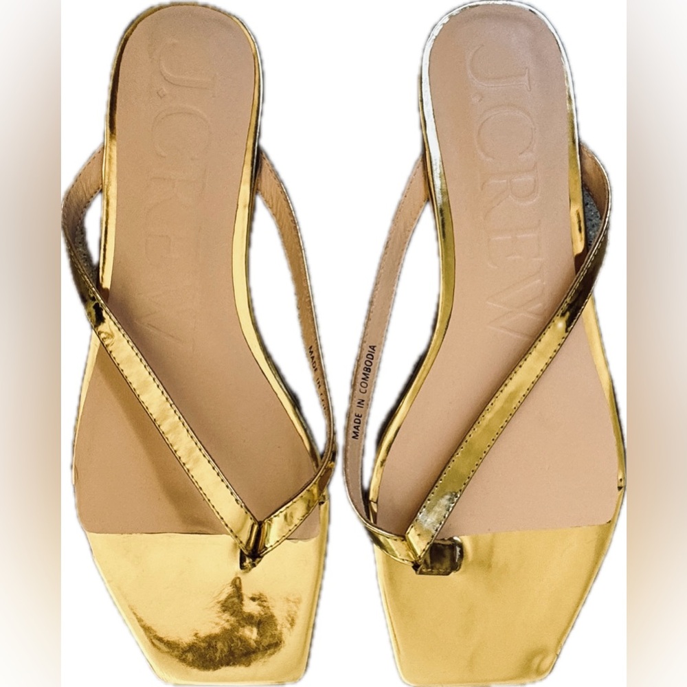 NWT J. CREW Metallic Gold Square Toe Thong Sandal sz 7.5